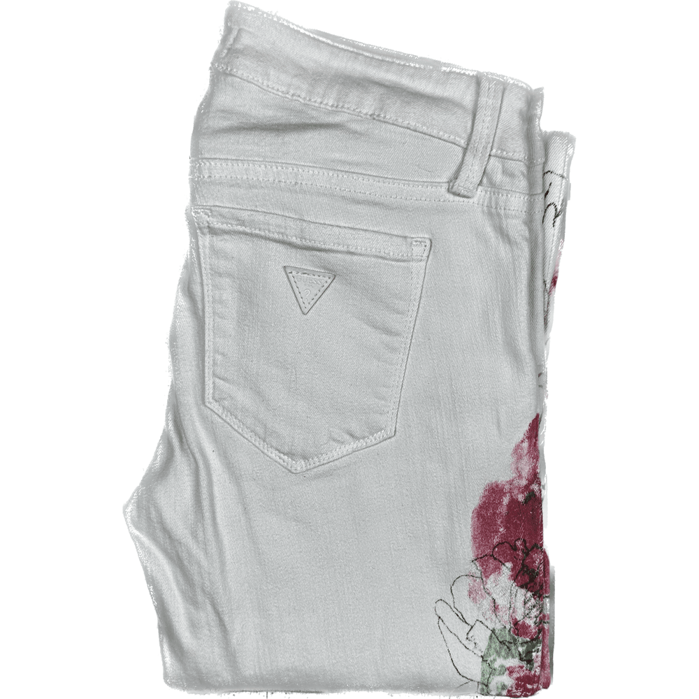 Guess Power Skinny White with Flowers Jeans - Size 26 - Jean Pool