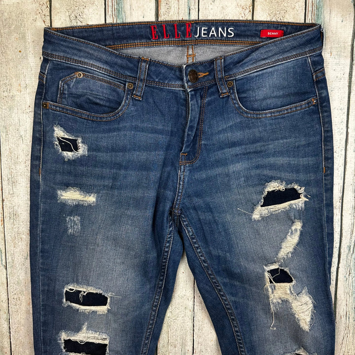 Elle Jeans Paris - Mid Rise Distressed Skinny''s Size- 28 - Jean Pool