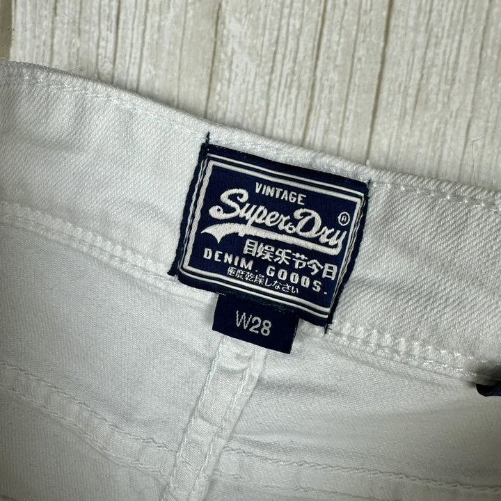 Superdry White Lace Trim Denim Shorts -Size 28