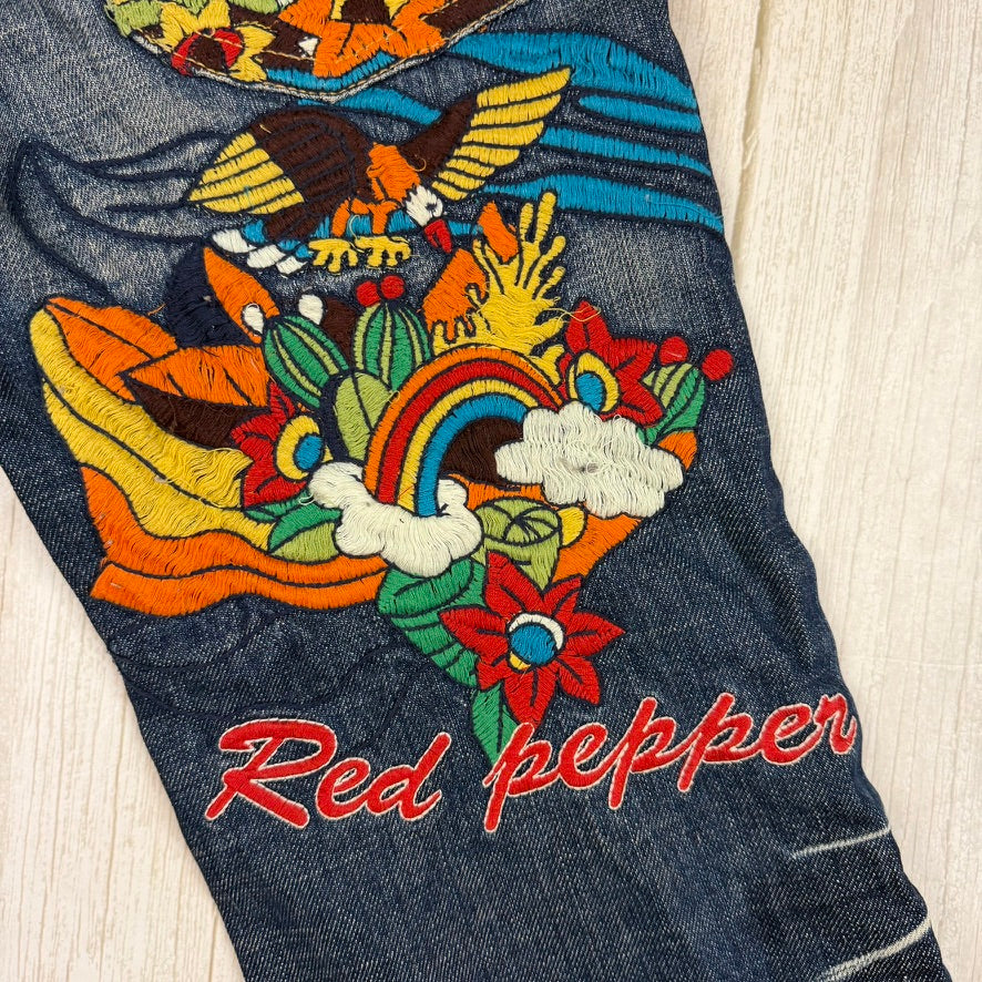 Red Pepper Japan Y2K Embroidered  Ladies Low Rise Boot Jeans - XS