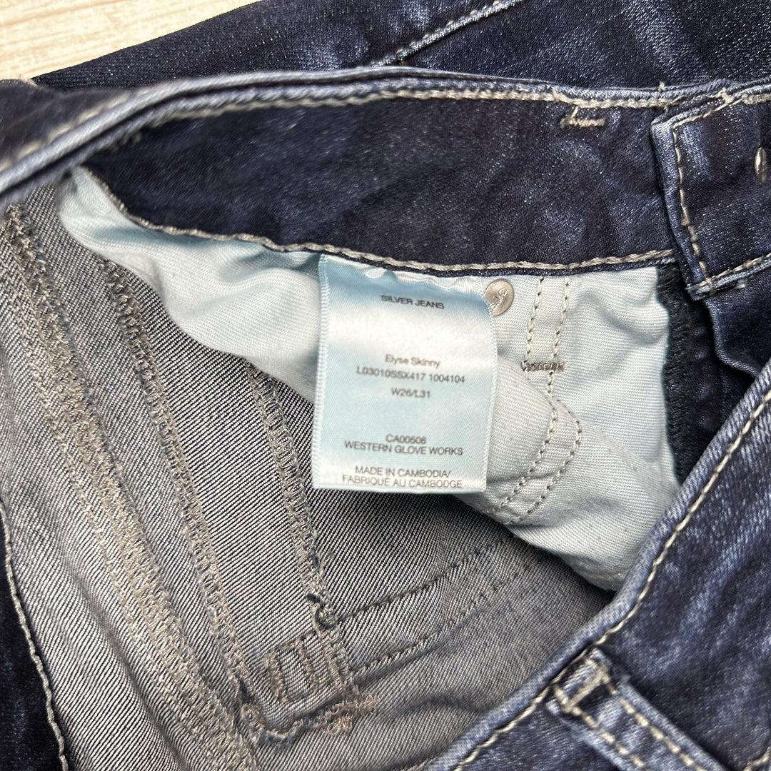 Silver Jeans 'Elyse Skinny' Mid Rise Distress Jeans- Size 26