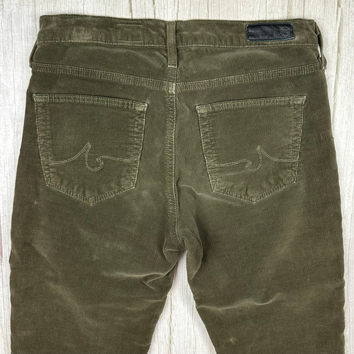 AG Adriano Goldschmied 'the Prima' Mid Rise Green Cord Jeans- Size 25R