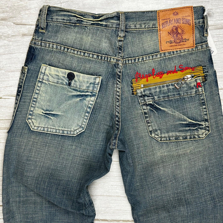 NWT - Replay & Sons Italy Distressed Wide Leg Jeans - Size 6/8Y (30) - Jean Pool