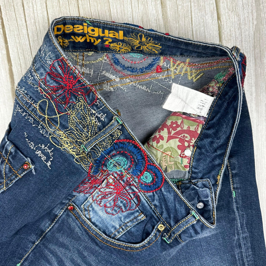 Desigual Embroidered Ladies Cuffed Jeans- Size 28