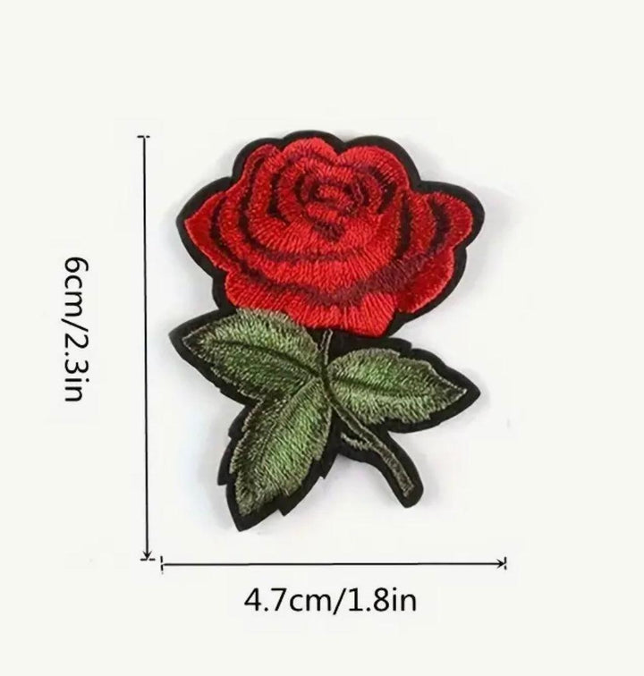 Single Red Rose Small- Embroidered Cloth Patch - Jean Pool