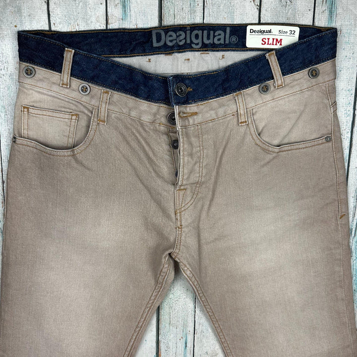 Desigual Blue Trim Tan Straight Jeans -Size 32" - Jean Pool