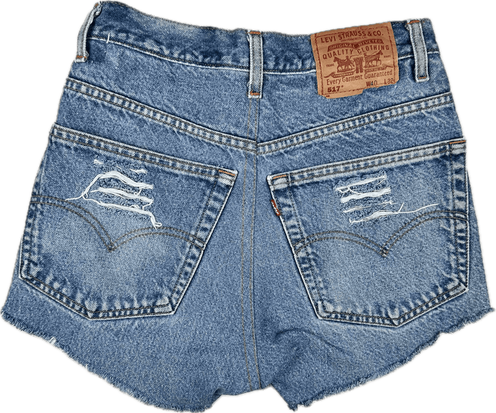 Reworked Levis Ladies High Rise Destroyed Denim Shorts - Size 26" - Jean Pool