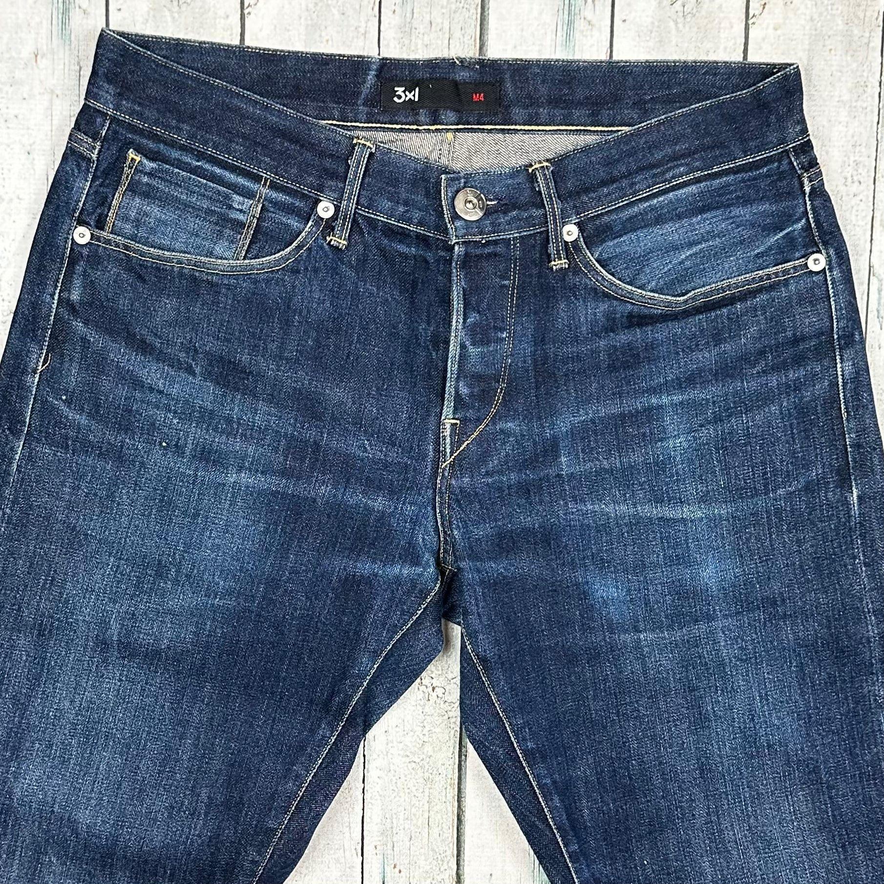 3x1 2024 Men's Blue Selvedge Tapered Leg Jeans Sz 29 Button Fly