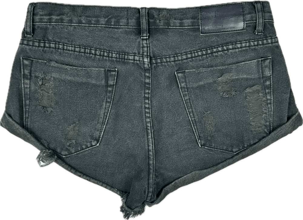 One Teaspoon 'Worn Black' Bandits Rolled Cuff Raw Hem Shorts - Size 28" - Jean Pool