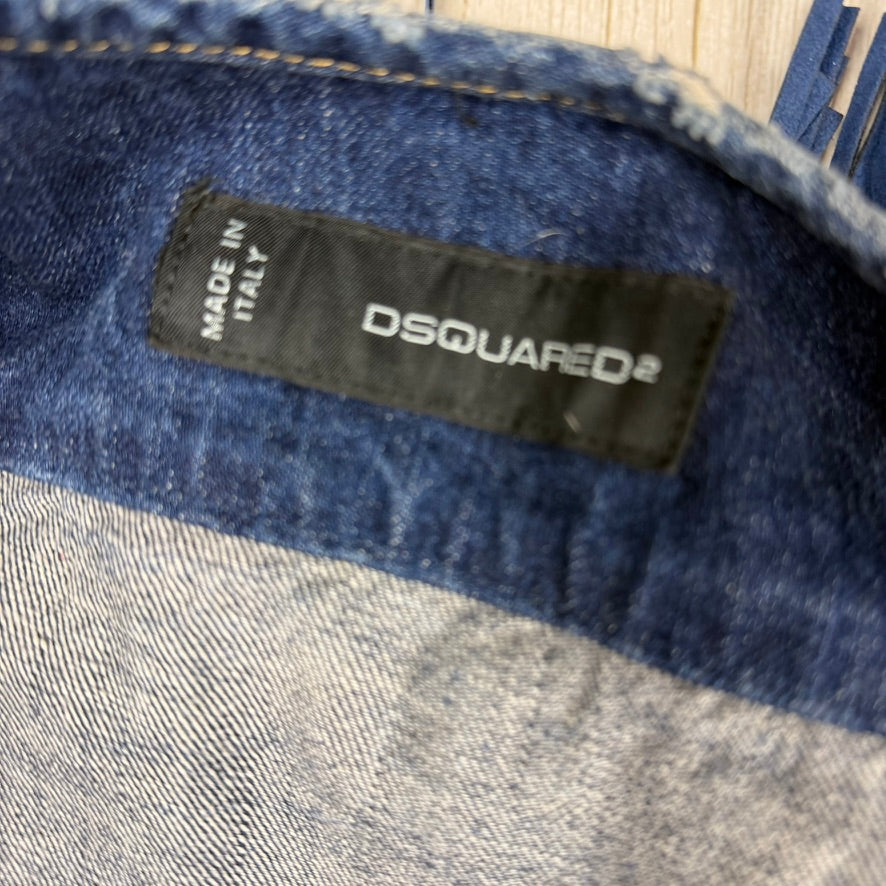 Dsquared2 Ladies Fringed Floral & Denim Jean Jacket - Size S