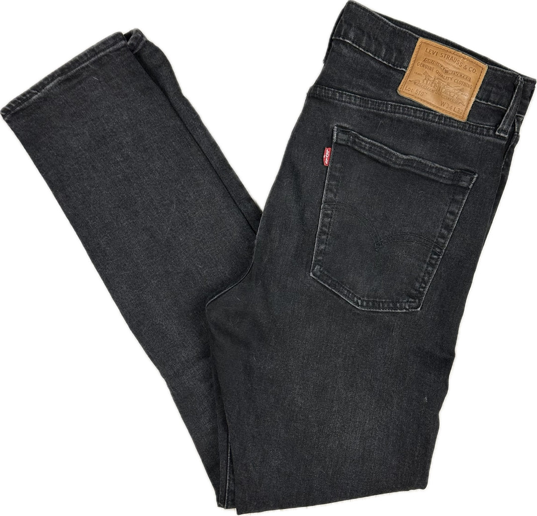 Levis 510 Black Skinny Leg Denim Jeans - Size 34"