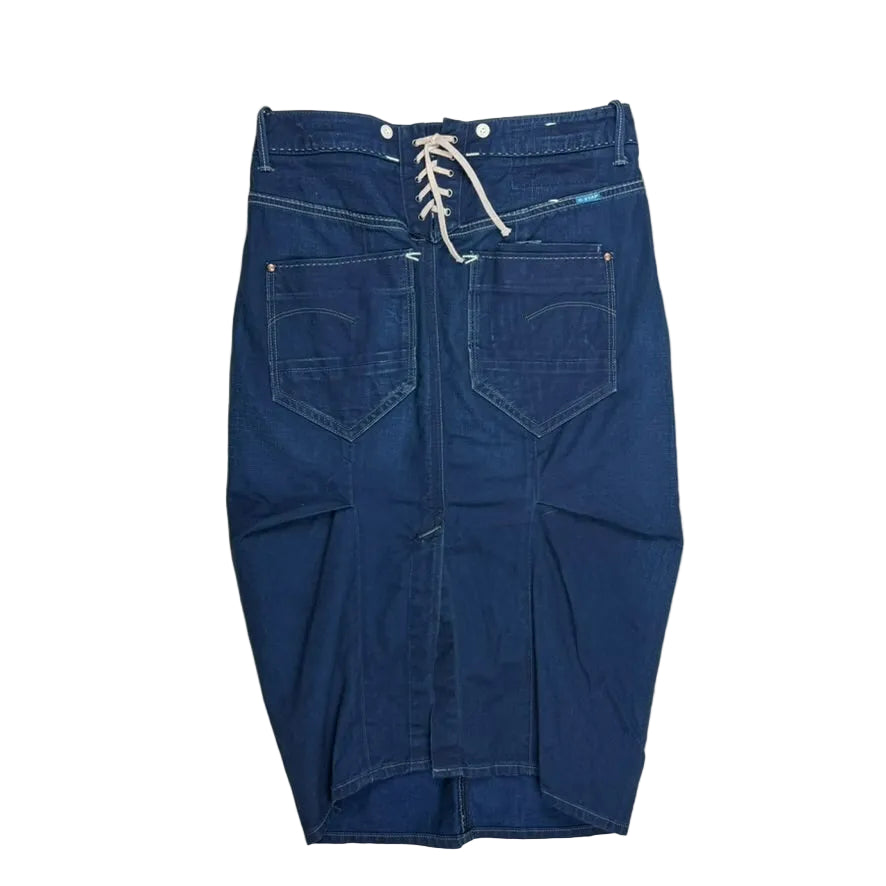 G Star Raw Dark Cenim Lace up Wasit Denim Midi Skirt - Size 26