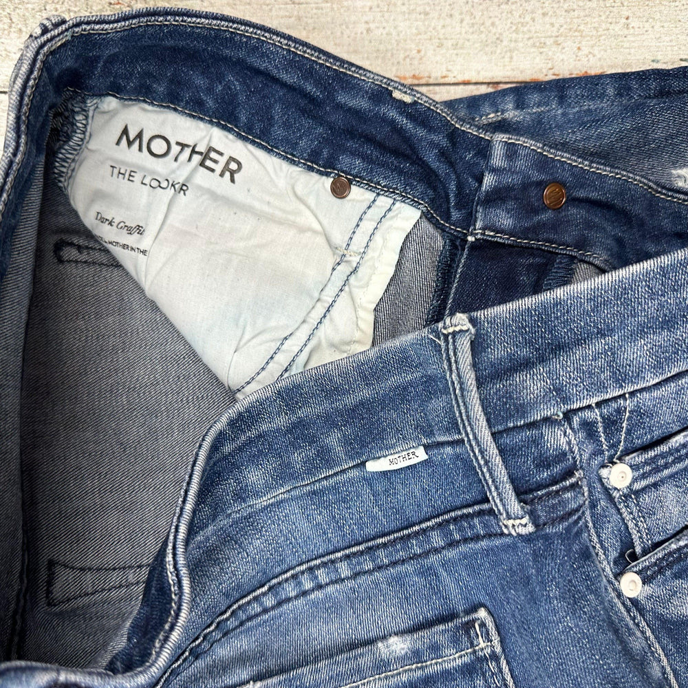Mother 'The Looker' Dark Graffiti Distressed Skinny Jeans - Size 27 - Jean Pool