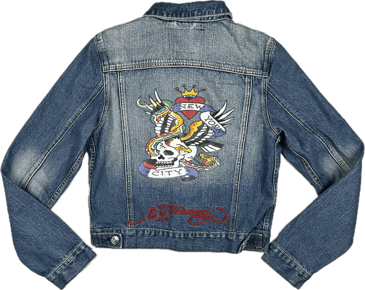 Ed Hardy NY Tattoo Print Ladies Denim Jacket - Suit Size M