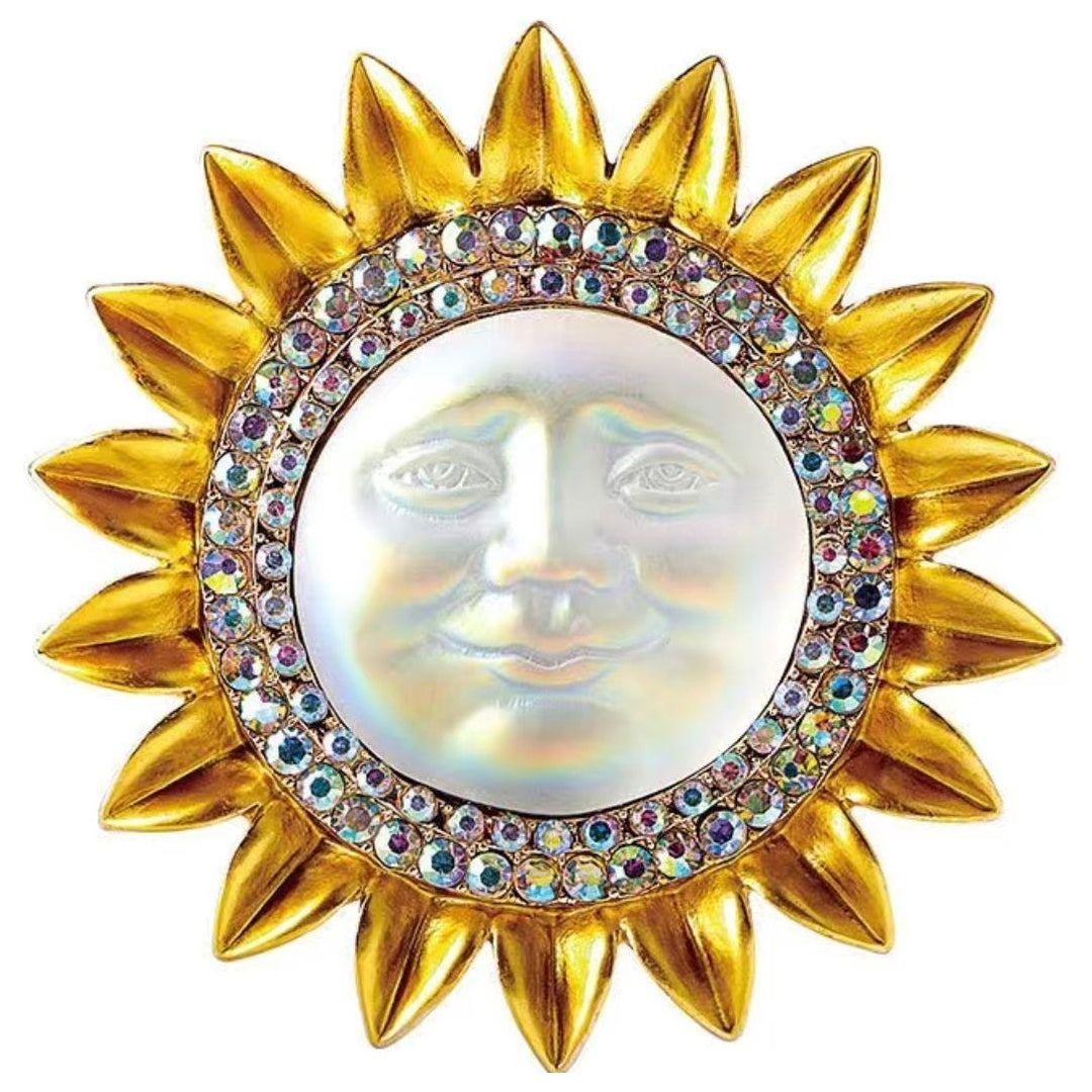 Sun/Moon Face Jewelled Brooch - Jean Pool
