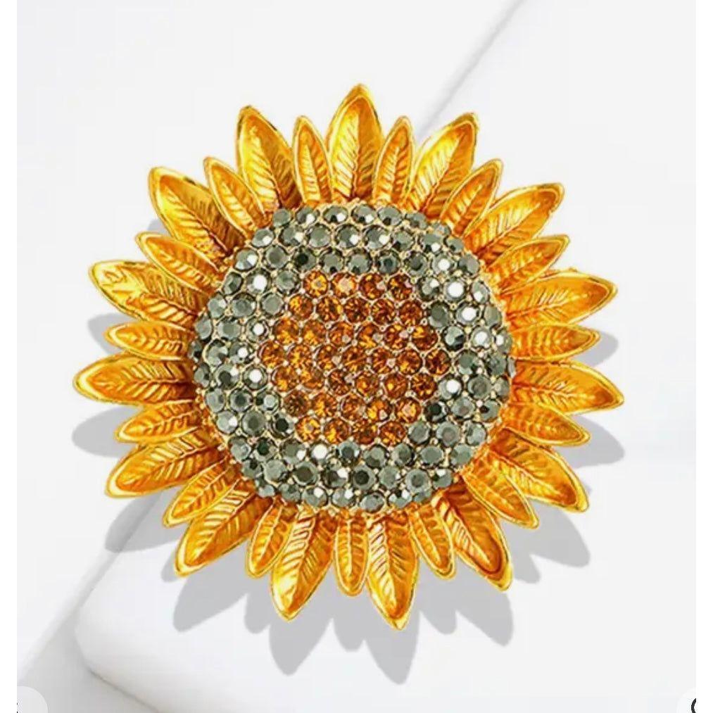 Jewelled Sunflower Brooch - Jean Pool