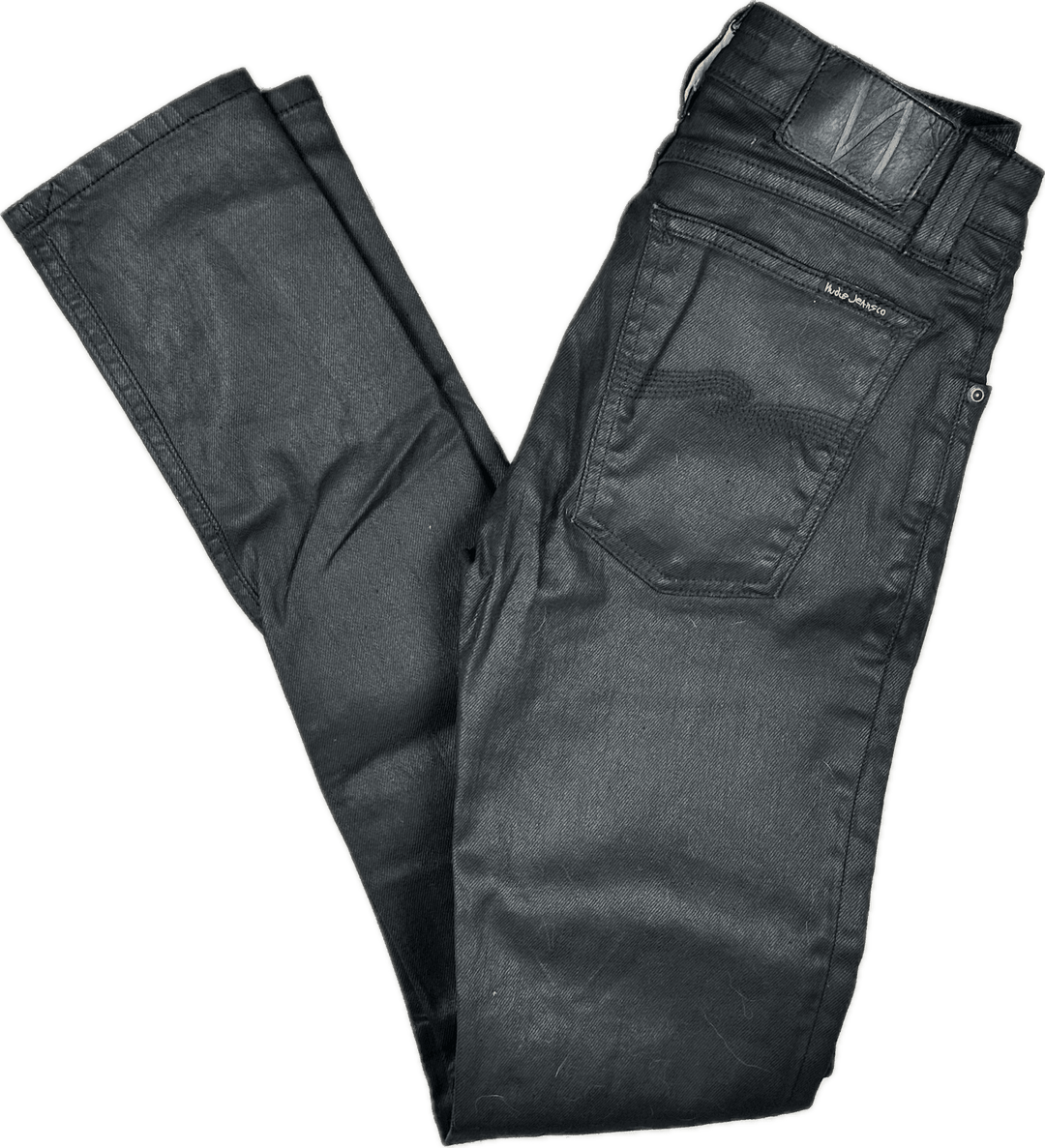 Nudie 'Skinny Sam' Back in Black Wash Coated Denim Jeans- Size 25/32 - Jean Pool