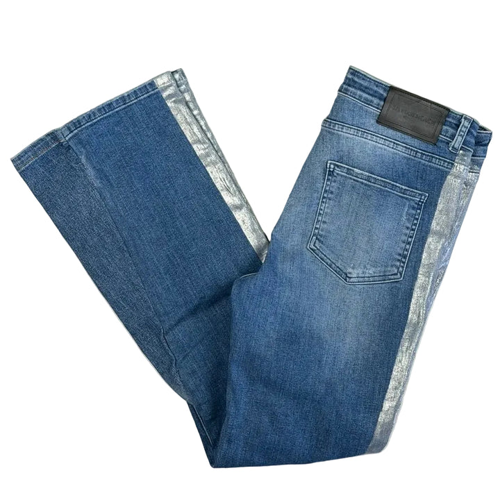 Silvian Heach Italian Silver Paint Boot Flare Jeans- Size 14