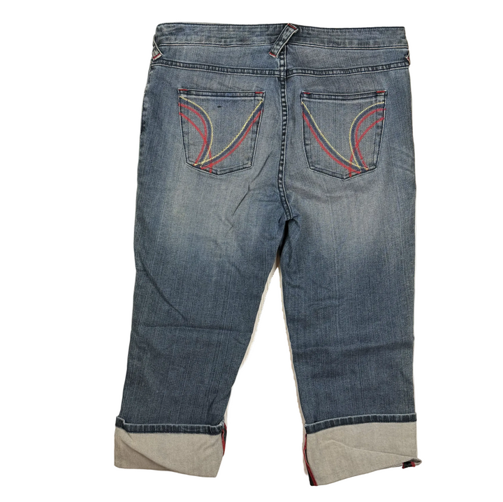 NEW- Baby Phat Cuffed Distressed Denim Capri- US Size 14 or 16/18 AU