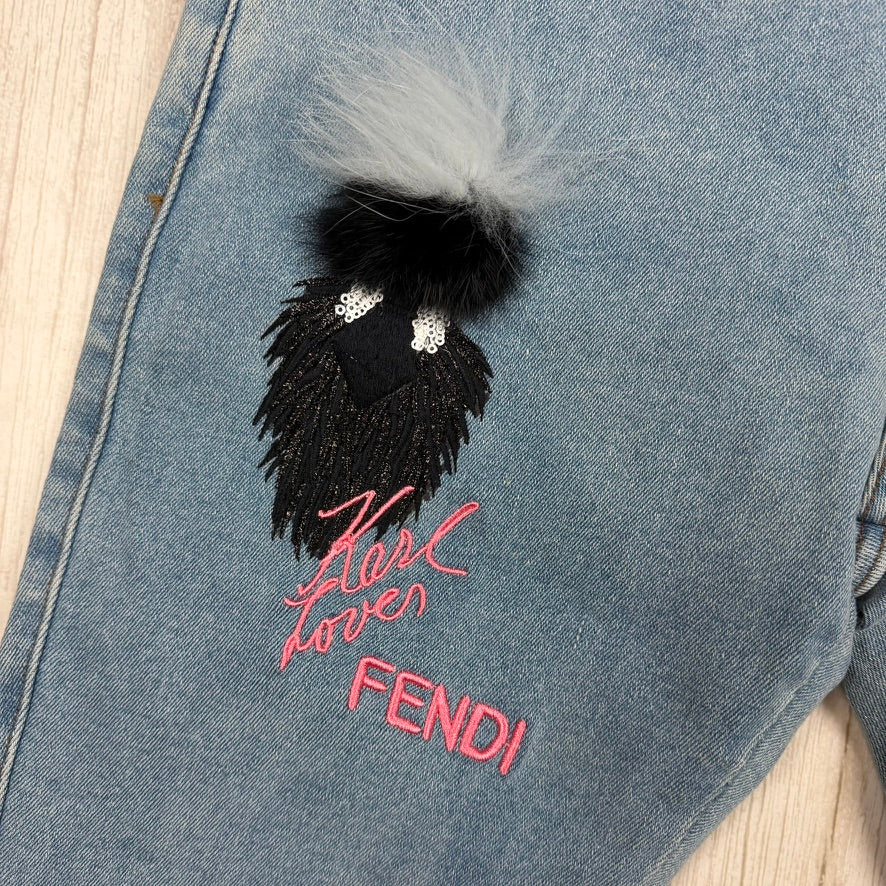 Fendi 'Karlito' Fox Ladies Embroidered Logo Jeans -Size 8