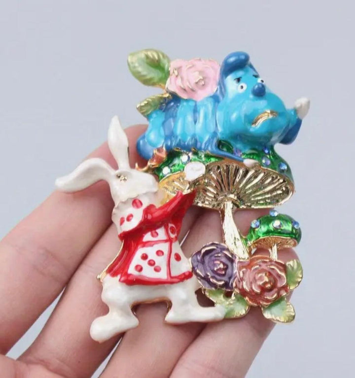 Wonderland Inspired Enamel & Sparkle Brooch