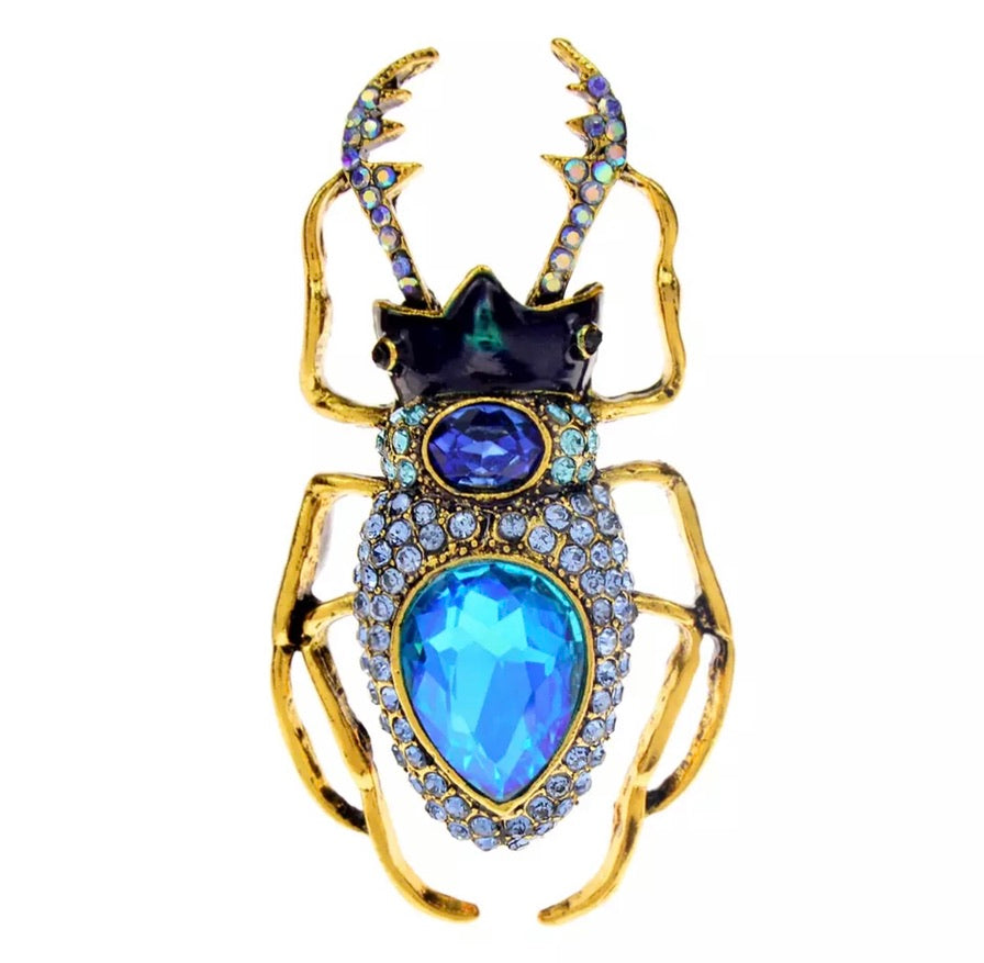 Jewelled Blue  Beetle Sparkle Brooch