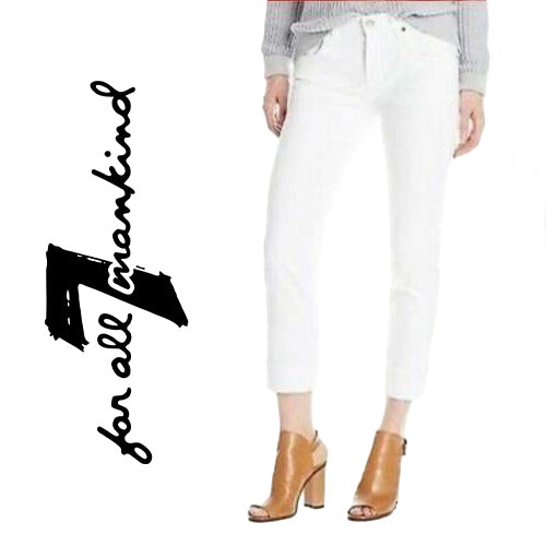 NEW- 7 for all Mankind 'Relaxed Skinny' Raw Hem White Jeans Size- 27