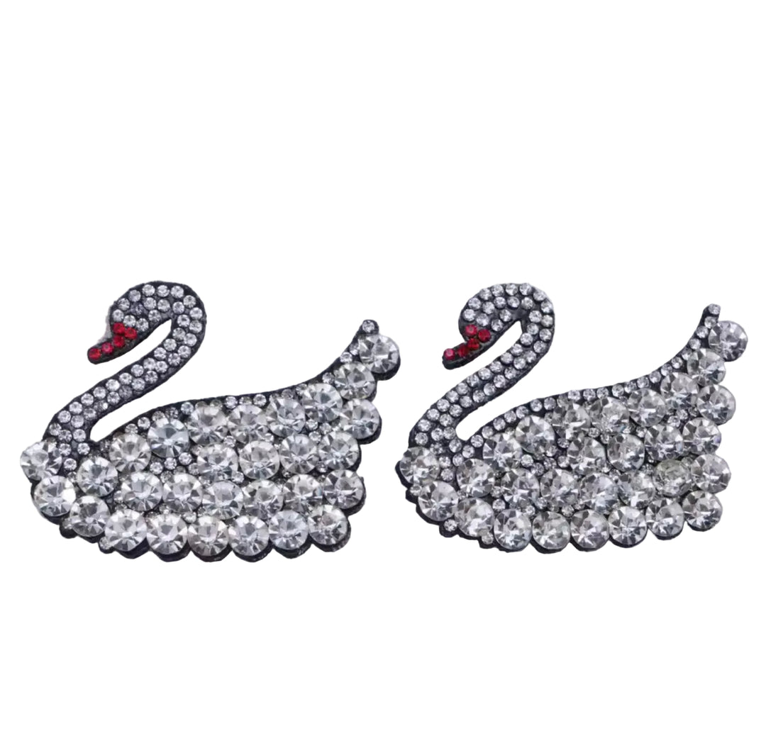 White Swan Crystal Iron on  Patch
