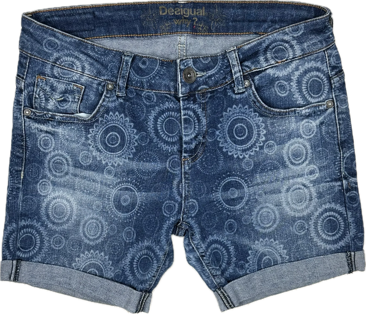 Desigual Ladies Printed Cuffed Denim Shorts  -Size 30