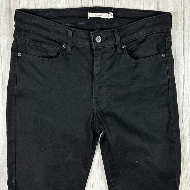 Levis 711 Black Mid Rise Skinny Jeans -Size 30 - Jean Pool