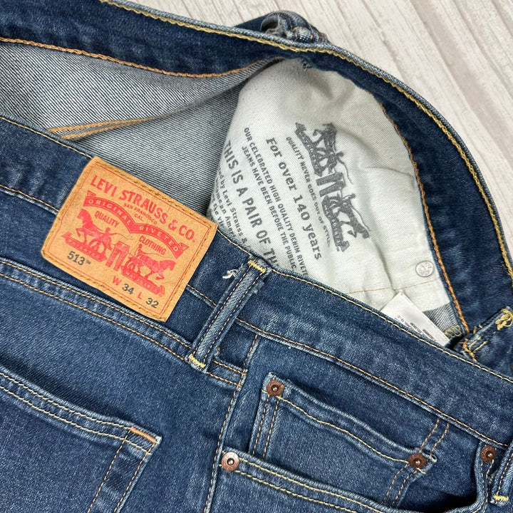 Levis Dark Wash 513 Mens Stretch Jeans - Size 34/32