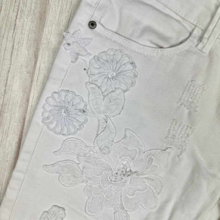 Desigual Embellished White on White Ladies Jeans- Size 28