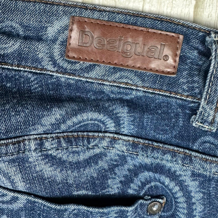 Desigual Ladies Printed Cuffed Denim Shorts  -Size 30