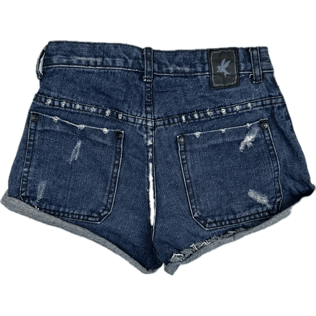 One Teaspoon Ladies Rolled Hem Destroyed Denim Shorts - Size 6 - Jean Pool