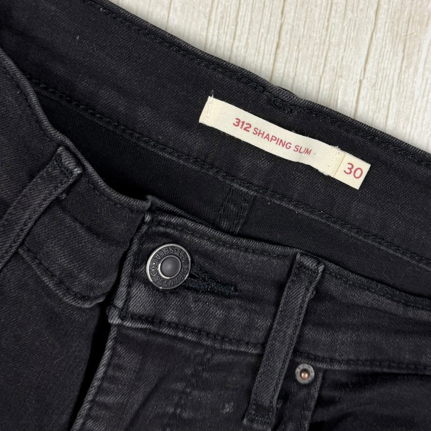 Levis 312 Shaping Slim Mid Rise Aged Black Jeans - Size 30"