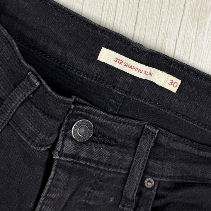 Levis 312 Shaping Slim Mid Rise Aged Black Jeans - Size 30"