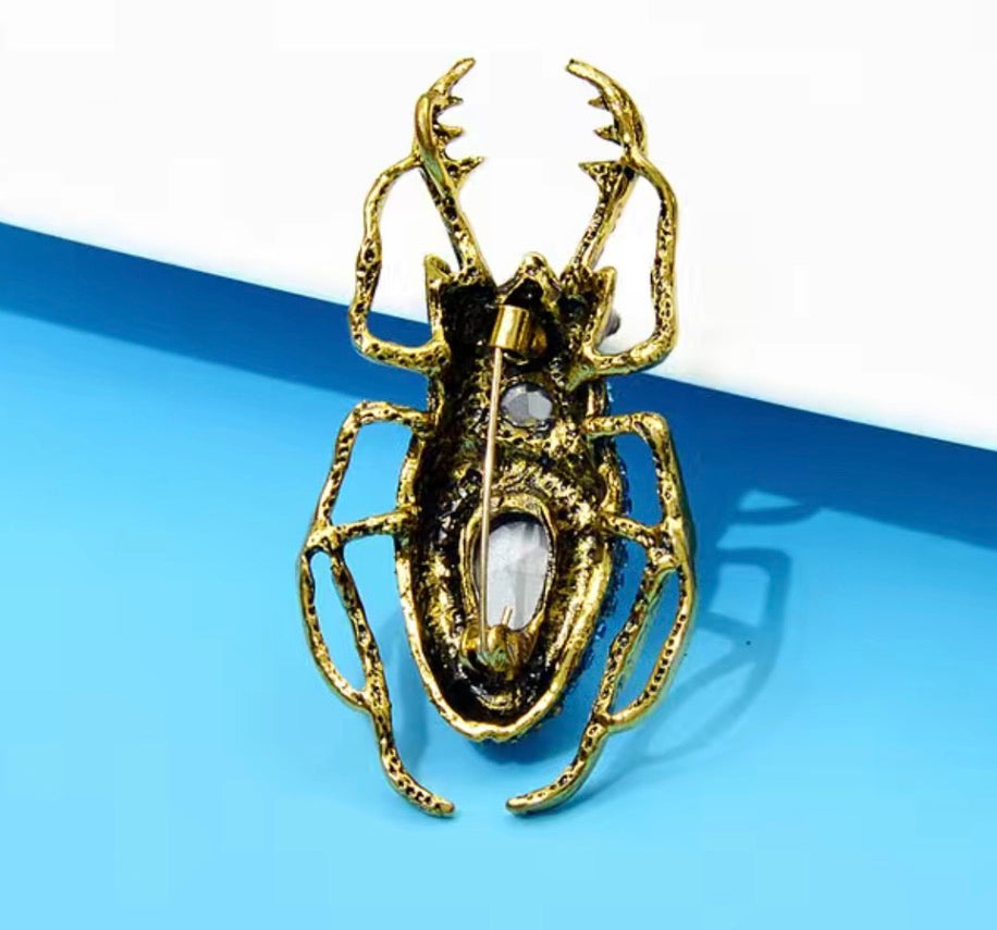 Jewelled Blue  Beetle Sparkle Brooch