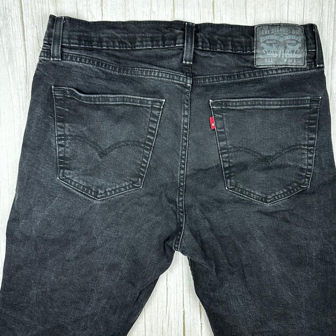 Levis 511 Slim Stretch Black Denim Jeans  - Size 36/32