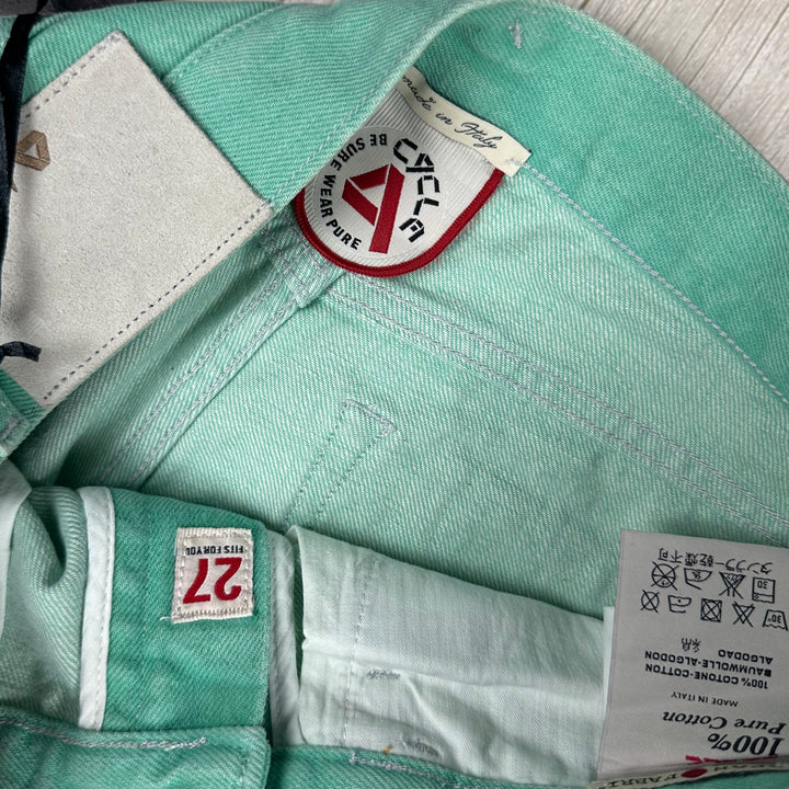 NWT - Ladies  Italian Made Cycle 'Flare' Green Jeans - Size 27