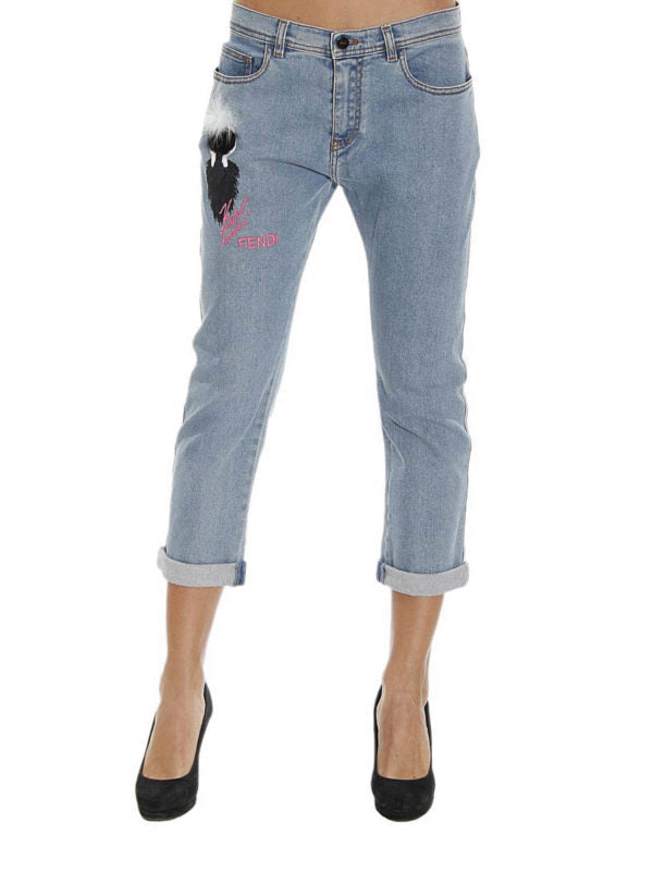 Fendi 'Karlito' Fox Ladies Embroidered Logo Jeans -Size 8