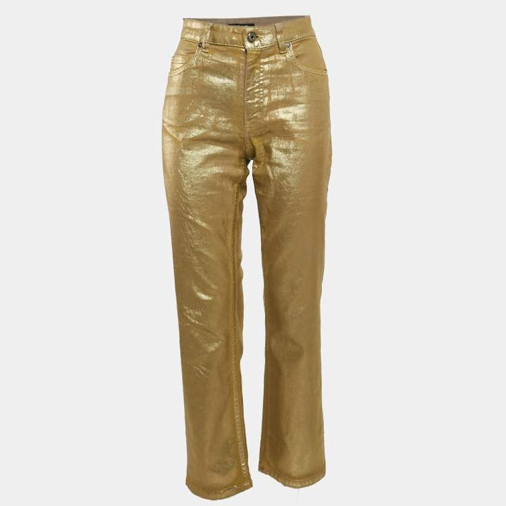 NWT- Just Cavalli Ladies Straight Metallic Gold Jeans - Size 27