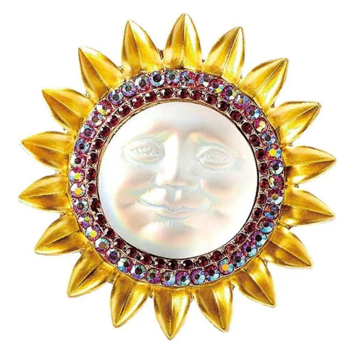 Sun/Moon Face Jewelled Brooch - Jean Pool