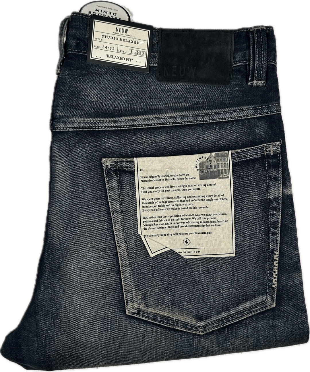 NWT- Mens NEUW 'Studio Relaxed' Japanese Selvedge Jeans - Size 34/32