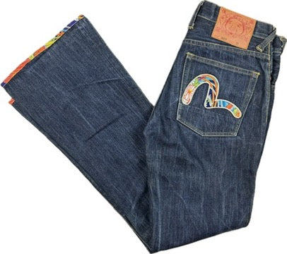 Evisu Japan Ladies Logo Pocket Lo Rise Bootflare Jeans - Size 29