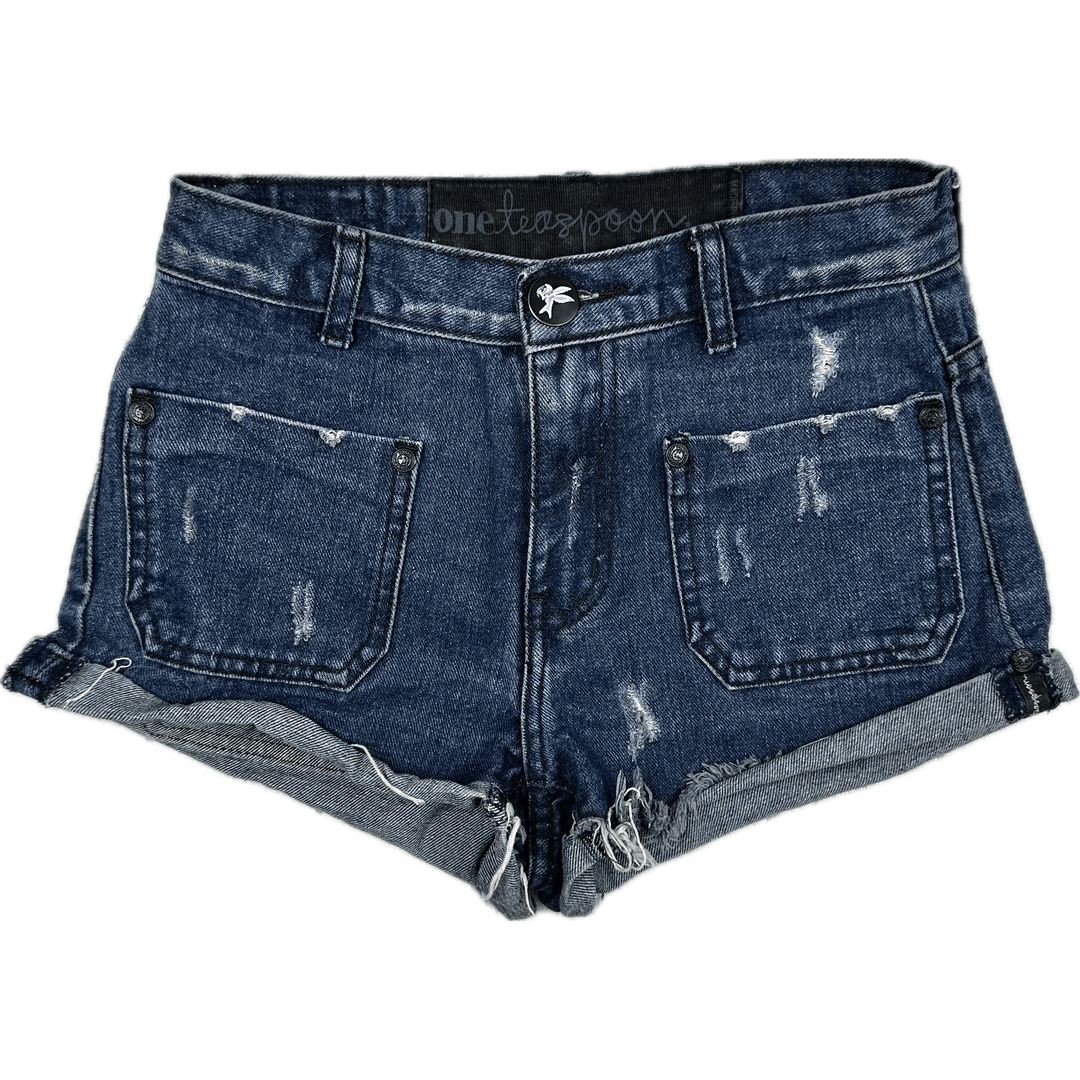 One Teaspoon Ladies Rolled Hem Destroyed Denim Shorts - Size 6 - Jean Pool