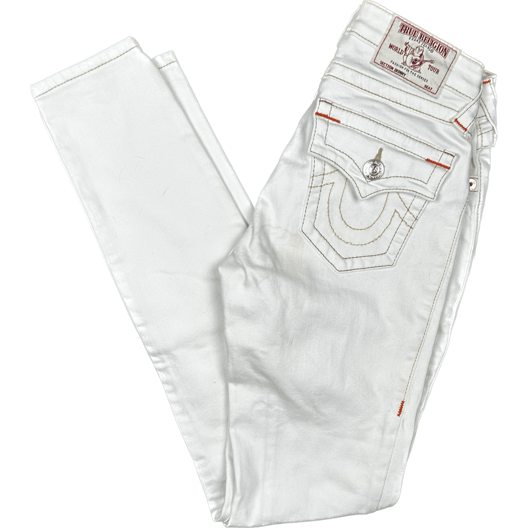 True Religion Low Rise Flap Pocket White Jeans- Size 24 - Jean Pool