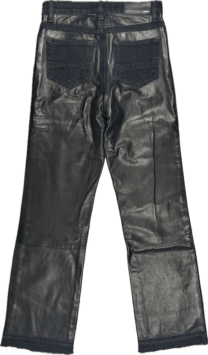 Amiri Black Leather & Denim Kick Flare Jeans- Size 26 or 8AU - Jean Pool