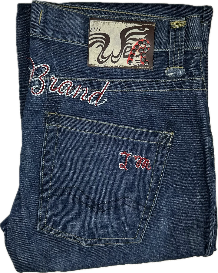 Replay Italy Mens Y2K Logo Seat Bootcut Jeans- Size 34