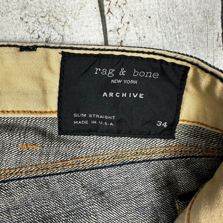 Rag & Bone Mens Slim Straight Selvedge Archive Jeans - Size 34 - Jean Pool