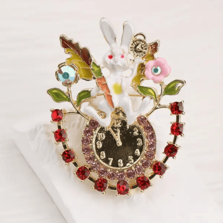 'I'm Late' Rabbit Enamel & Sparkle Brooch